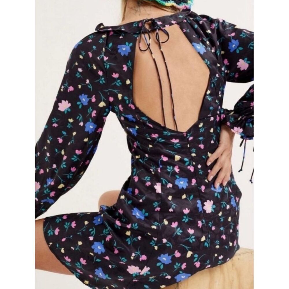 New For Love and Lemons Lexy Black Floral Long Sleeve Dress Size XS - Picture 4 of 12